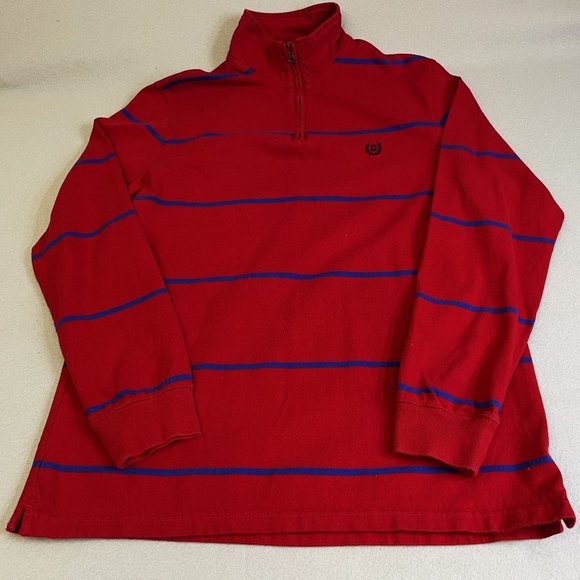 Chaps Shirt Mens Large L 1/4 Zip Mock Neck Red Blue Stripes Long Sleeve Cotton - Picture 1 of 8